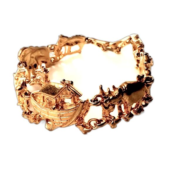 Vintage Gold Tone Noahs Ark Themed Bracelet - Picture 3 of 4
